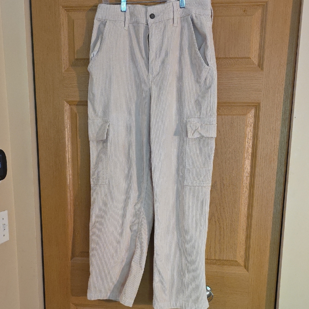 Hollister Junior's Ivory Cargo Wide Wale‎ Couderoy Pants Sz 13R